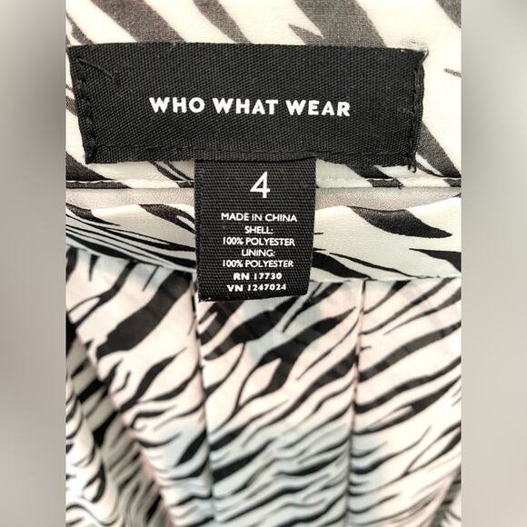 WHO WHAT WEAR | Zebra Print Pleated Midi Skirt Black White | Size 4 - Picture 4 of 4